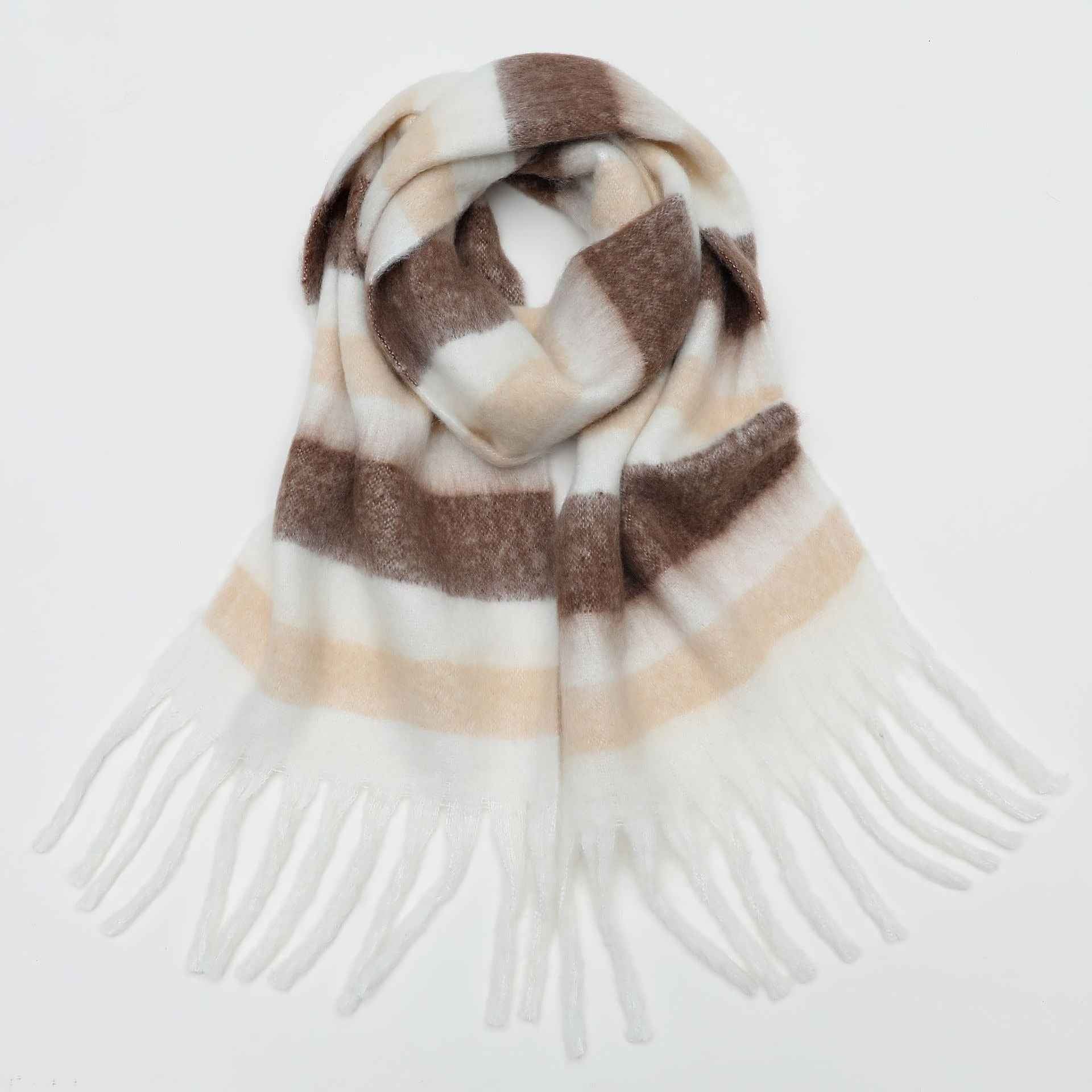 Autumn and winter thickened and warm striped plaid scarves