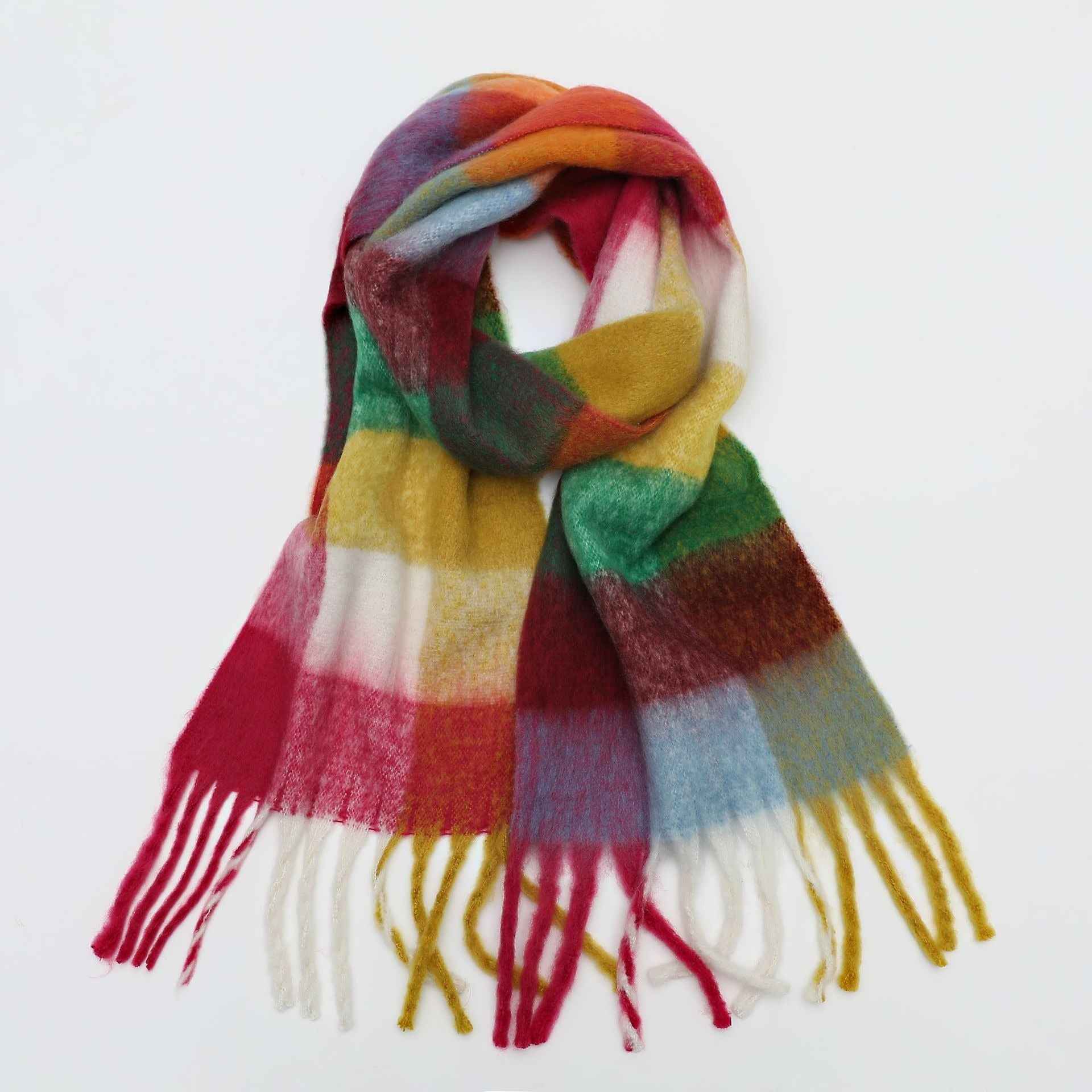 Autumn and winter thickened and warm striped plaid scarves