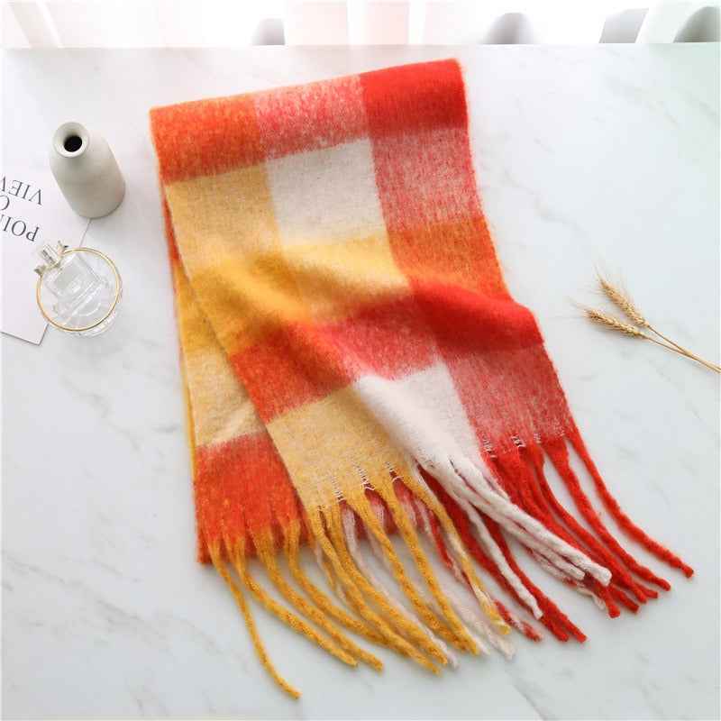 Autumn and winter thickened and warm striped plaid scarves