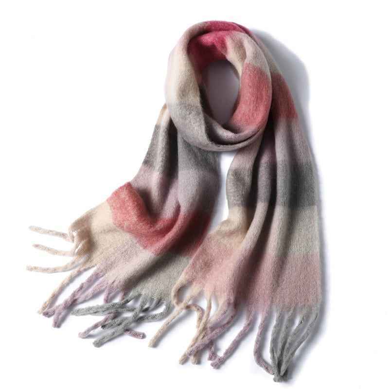 Autumn and winter thickened and warm striped plaid scarves