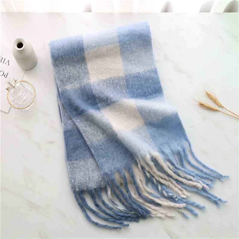 Autumn and winter thickened and warm striped plaid scarves