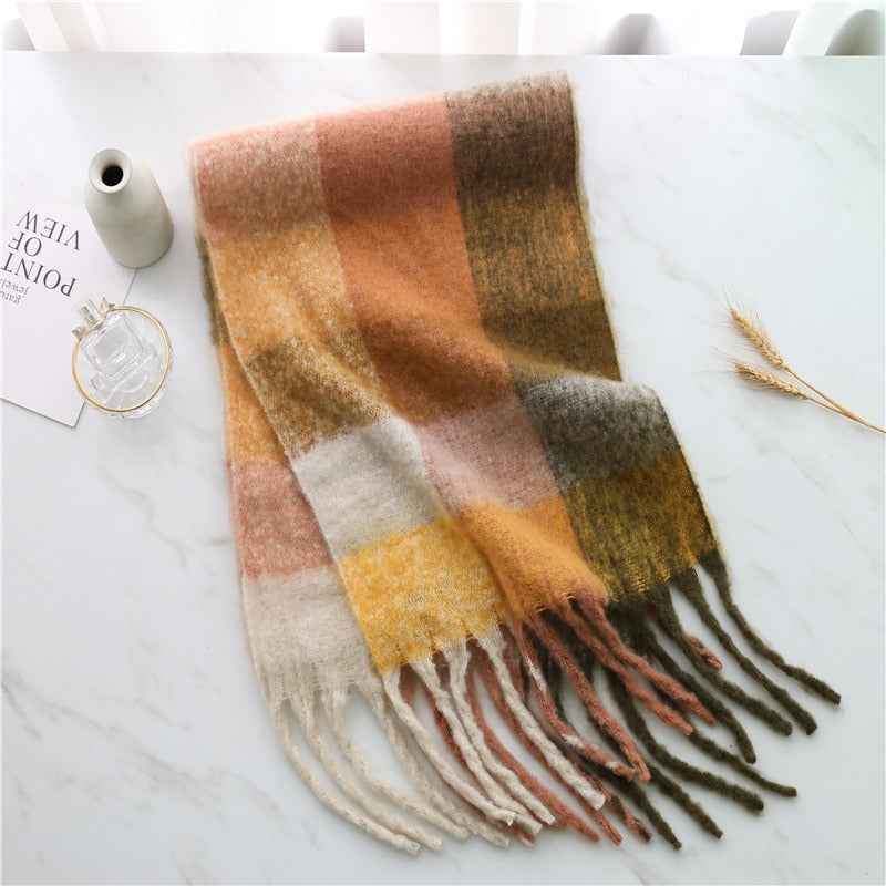 Autumn and winter thickened and warm striped plaid scarves