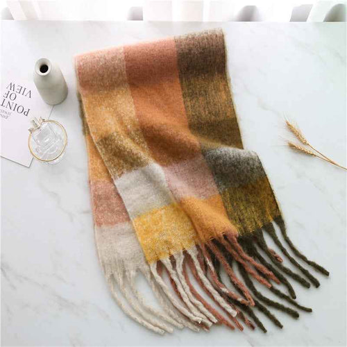 Autumn and winter thickened and warm striped plaid scarves