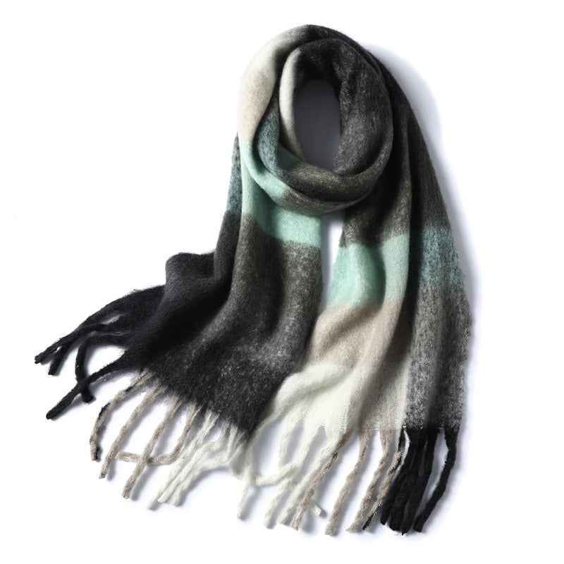 Autumn and winter thickened and warm striped plaid scarves