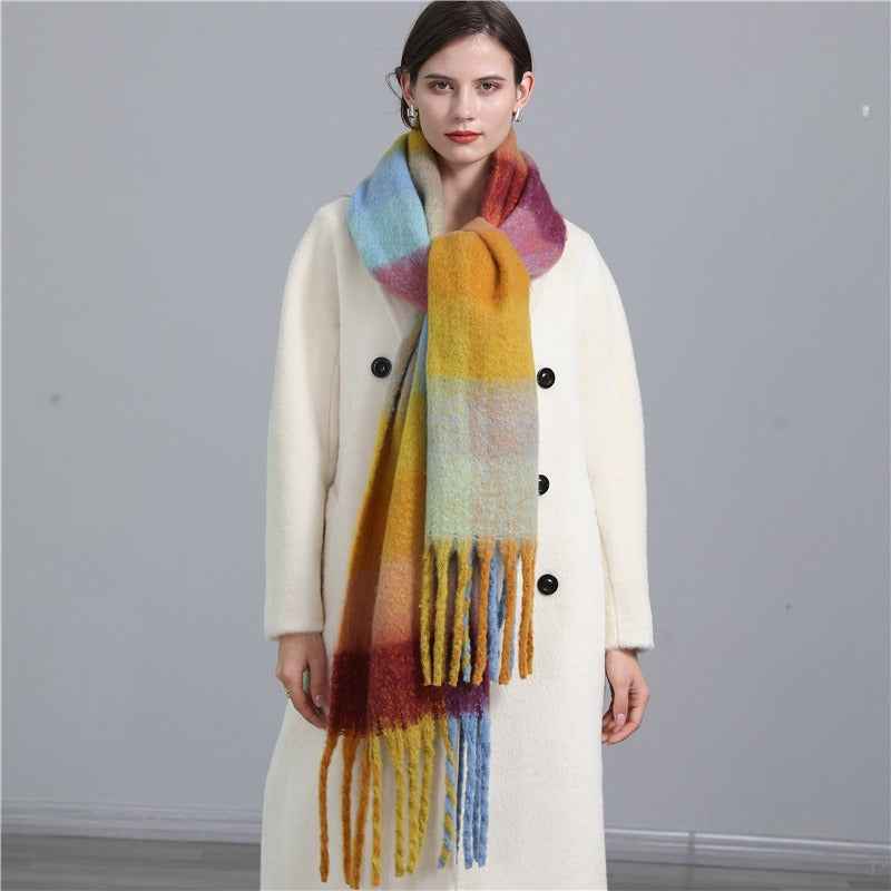 Autumn and winter thickened and warm striped plaid scarves