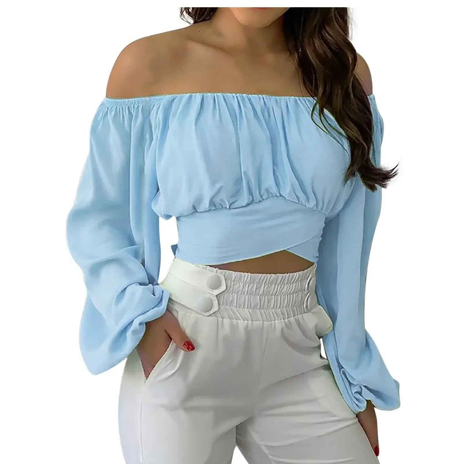 Off Shoulder Cross Tie Long Sleeved Top - The Velvet Finch