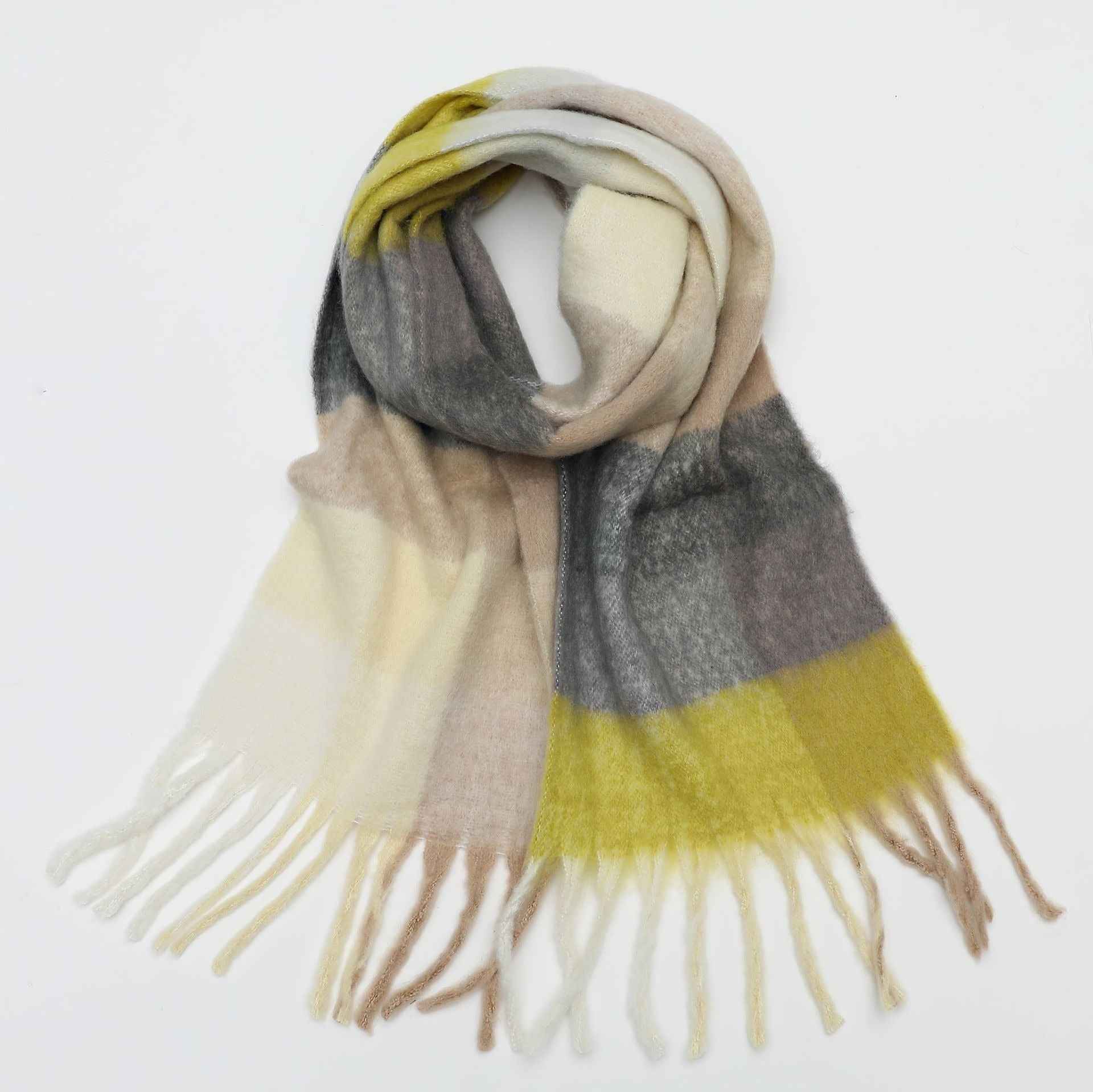 Autumn and winter thickened and warm striped plaid scarves
