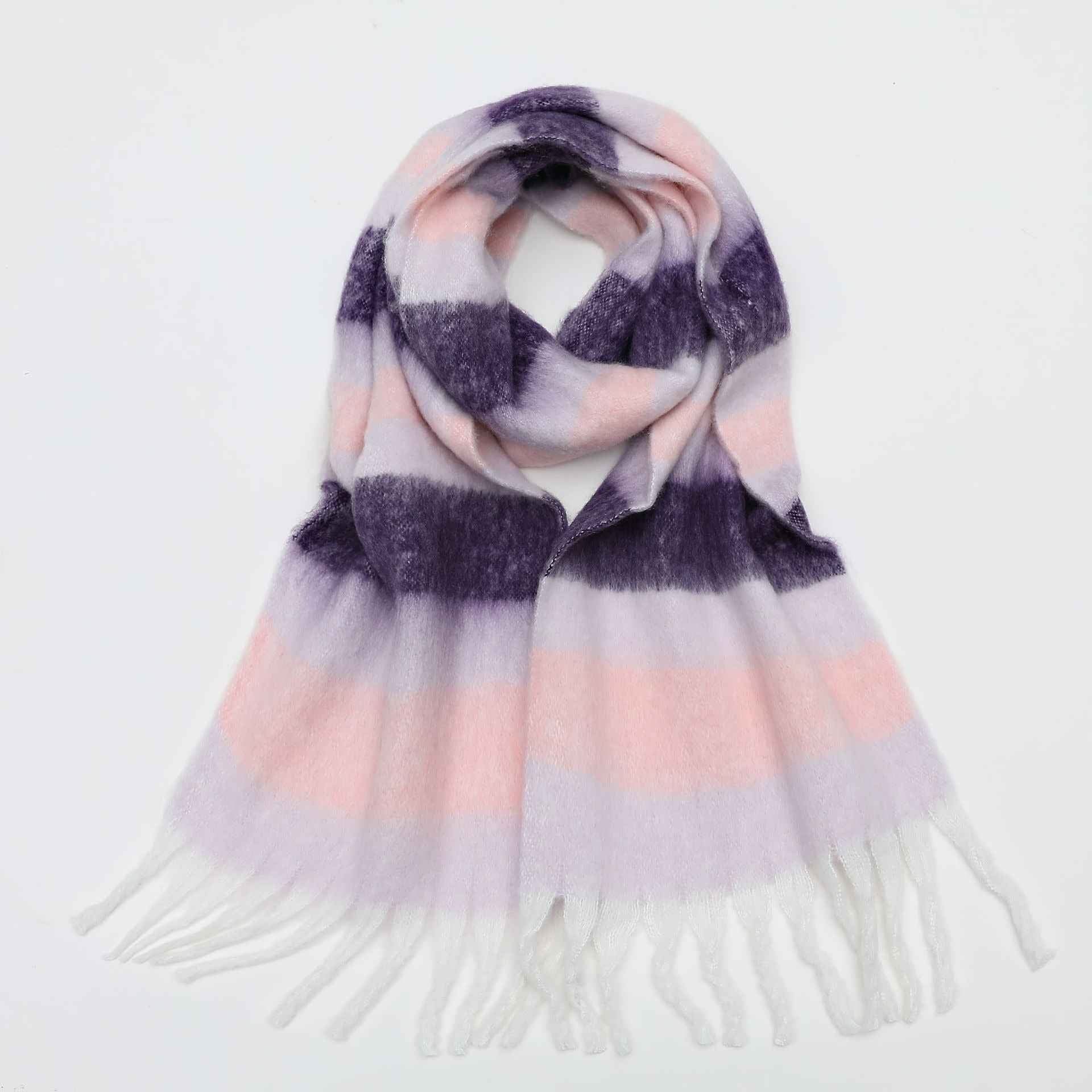 Autumn and winter thickened and warm striped plaid scarves