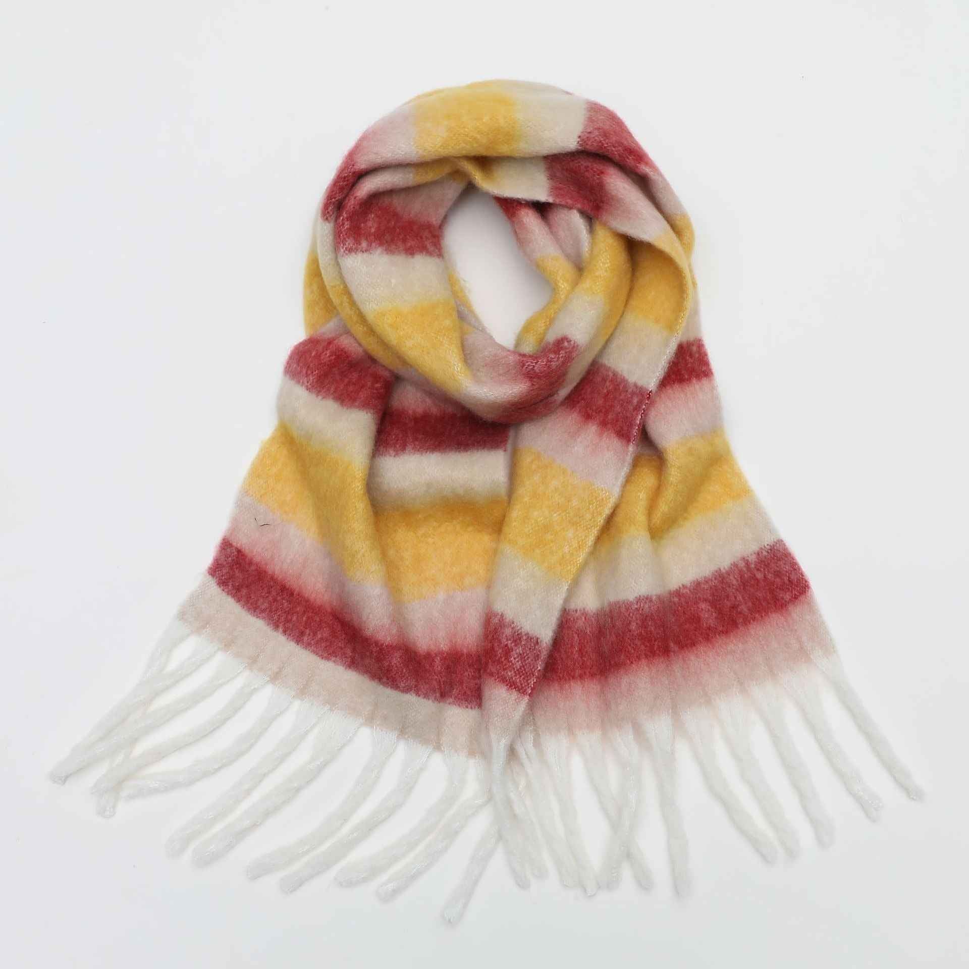 Autumn and winter thickened and warm striped plaid scarves