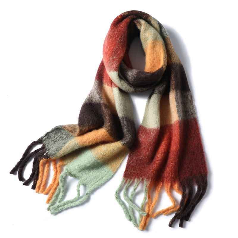 Autumn and winter thickened and warm striped plaid scarves