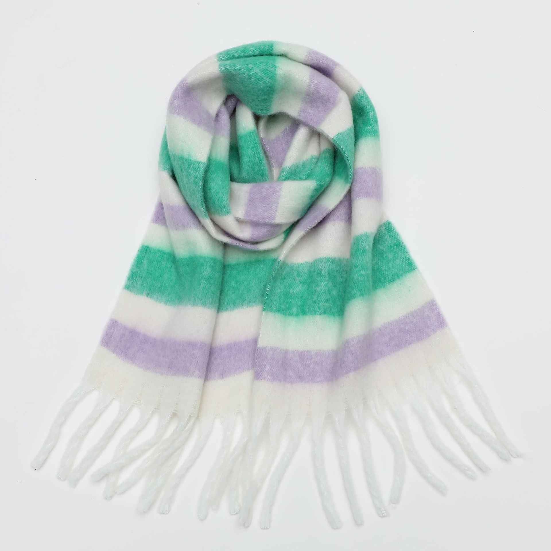 Autumn and winter thickened and warm striped plaid scarves