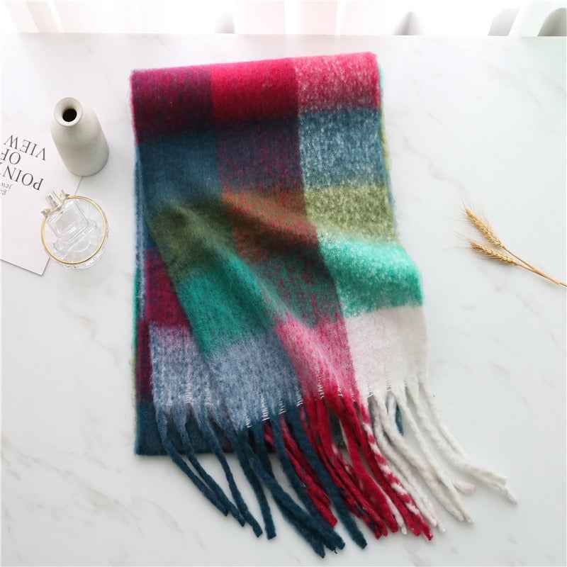 Autumn and winter thickened and warm striped plaid scarves