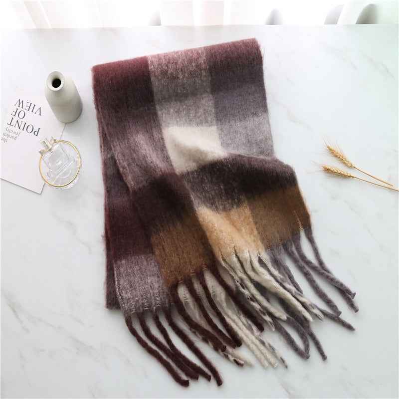 Autumn and winter thickened and warm striped plaid scarves